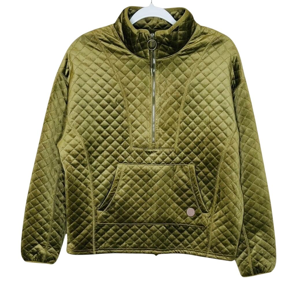 LIV Outdoor Jolie Sueded Quilted Pullover M Medium Olive Green 1/2 Zip Top